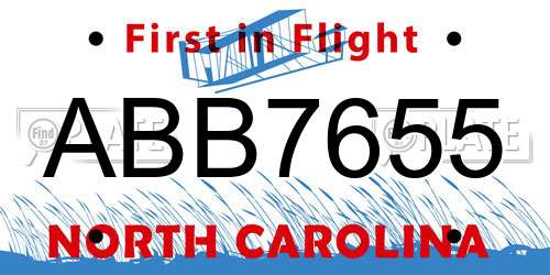 ABB7655 North Carolina License Plate