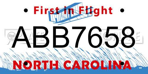 ABB7658 North Carolina License Plate