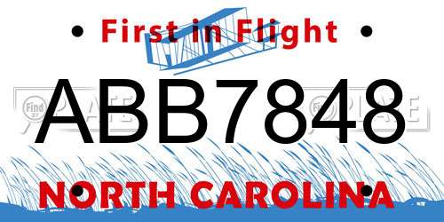 ABB7848 North Carolina License Plate