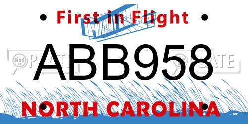 ABB958 North Carolina License Plate