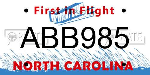 ABB985 North Carolina License Plate