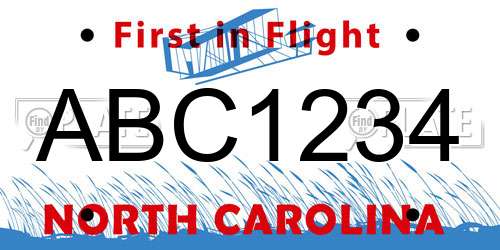 ABC1234 North Carolina License Plate