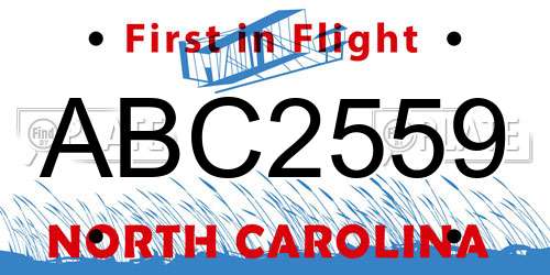 ABC2559 North Carolina License Plate
