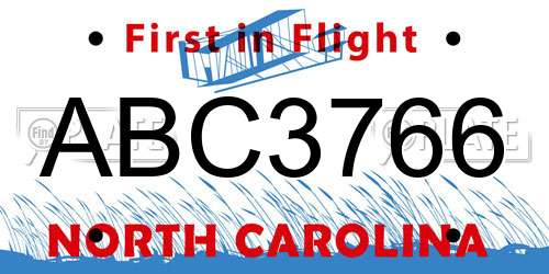 ABC3766 North Carolina License Plate