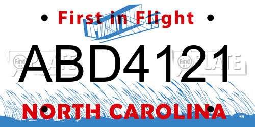 ABD4121 North Carolina License Plate