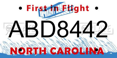 ABD8442 North Carolina License Plate
