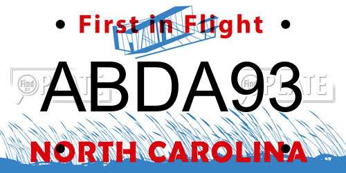 ABDA93 North Carolina License Plate
