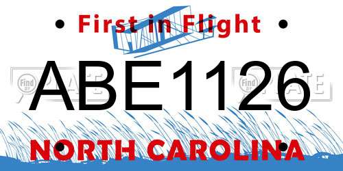 ABE1126 North Carolina License Plate