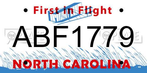 ABF1779 North Carolina License Plate