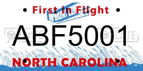 ABF5001 North Carolina License Plate