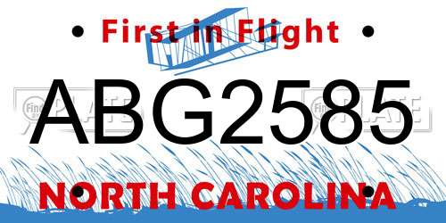 ABG2585 North Carolina License Plate