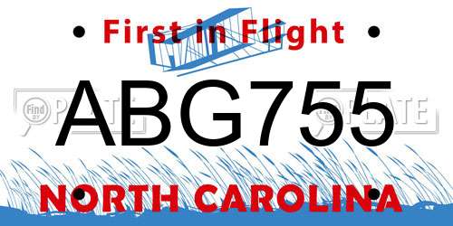 ABG755 North Carolina License Plate