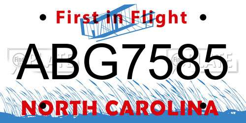ABG7585 North Carolina License Plate