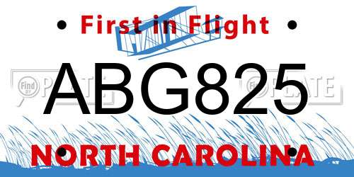 ABG825 North Carolina License Plate