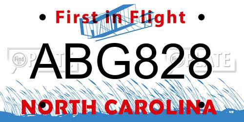 ABG828 North Carolina License Plate