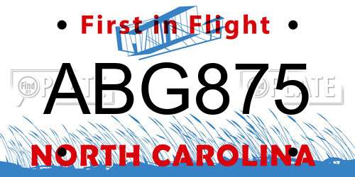 ABG875 North Carolina License Plate