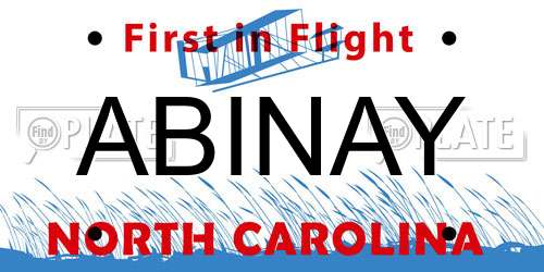 ABINAY North Carolina License Plate