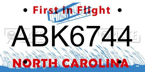 ABK6744 North Carolina License Plate