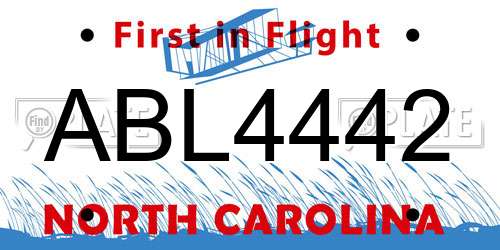 ABL4442 North Carolina License Plate
