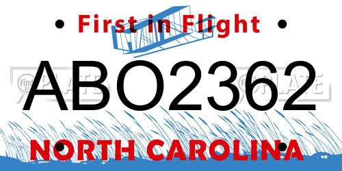 ABO2362 North Carolina License Plate