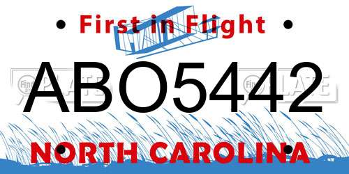 ABO5442 North Carolina License Plate