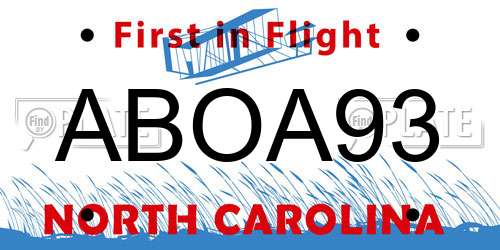 ABOA93 North Carolina License Plate