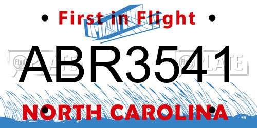 ABR3541 North Carolina License Plate