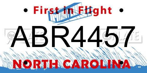 ABR4457 North Carolina License Plate