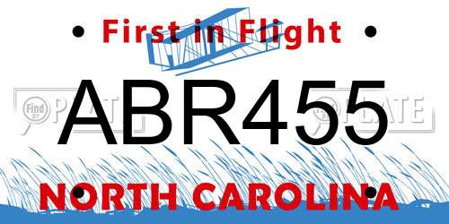 ABR455 North Carolina License Plate