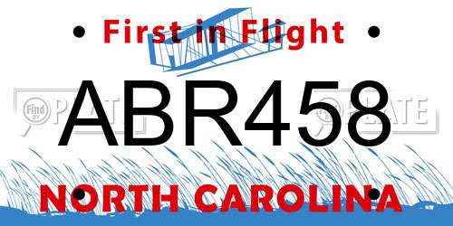 ABR458 North Carolina License Plate