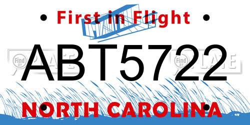 ABT5722 North Carolina License Plate