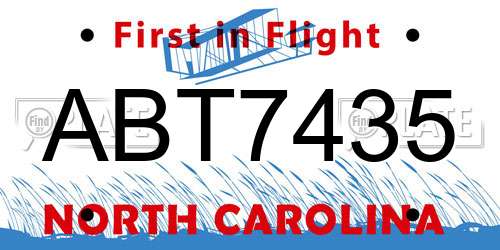 ABT7435 North Carolina License Plate