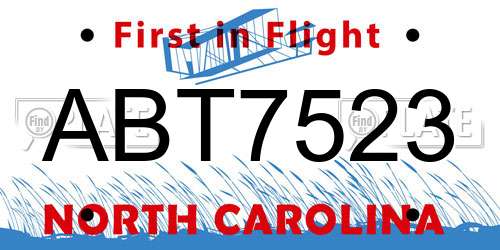 ABT7523 North Carolina License Plate