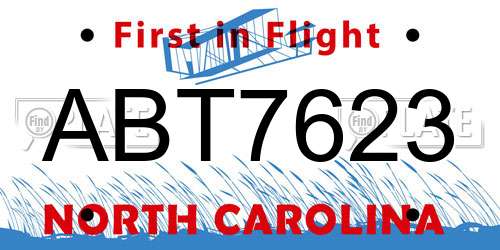 ABT7623 North Carolina License Plate