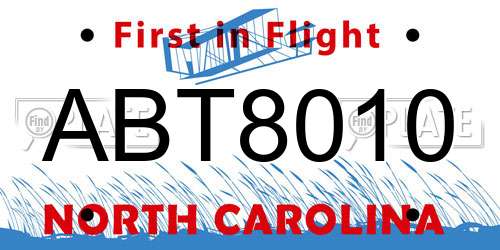 ABT8010 North Carolina License Plate