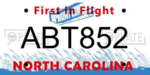 ABT852 North Carolina License Plate