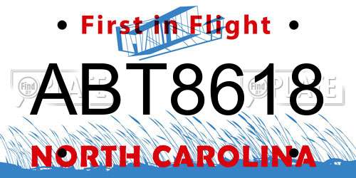 ABT8618 North Carolina License Plate