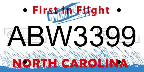 ABW3399 North Carolina License Plate
