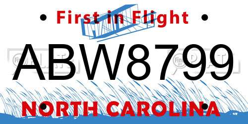 ABW8799 North Carolina License Plate