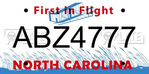 ABZ4777 North Carolina License Plate