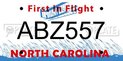 ABZ557 North Carolina License Plate