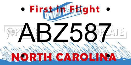 ABZ587 North Carolina License Plate