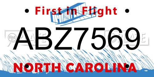 ABZ7569 North Carolina License Plate