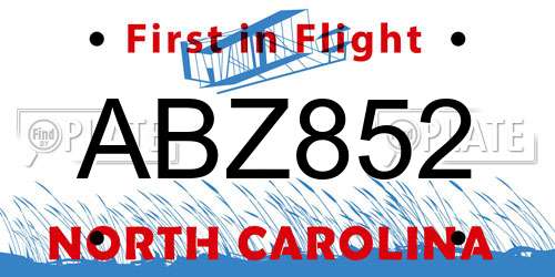 ABZ852 North Carolina License Plate