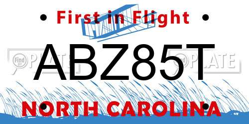 ABZ85T North Carolina License Plate