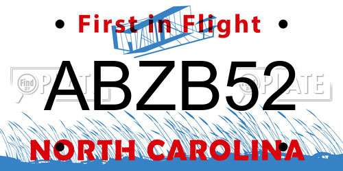 ABZB52 North Carolina License Plate