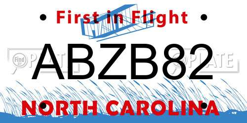 ABZB82 North Carolina License Plate