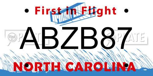 ABZB87 North Carolina License Plate