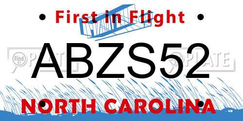 ABZS52 North Carolina License Plate