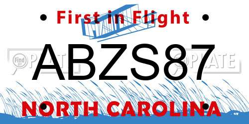 ABZS87 North Carolina License Plate